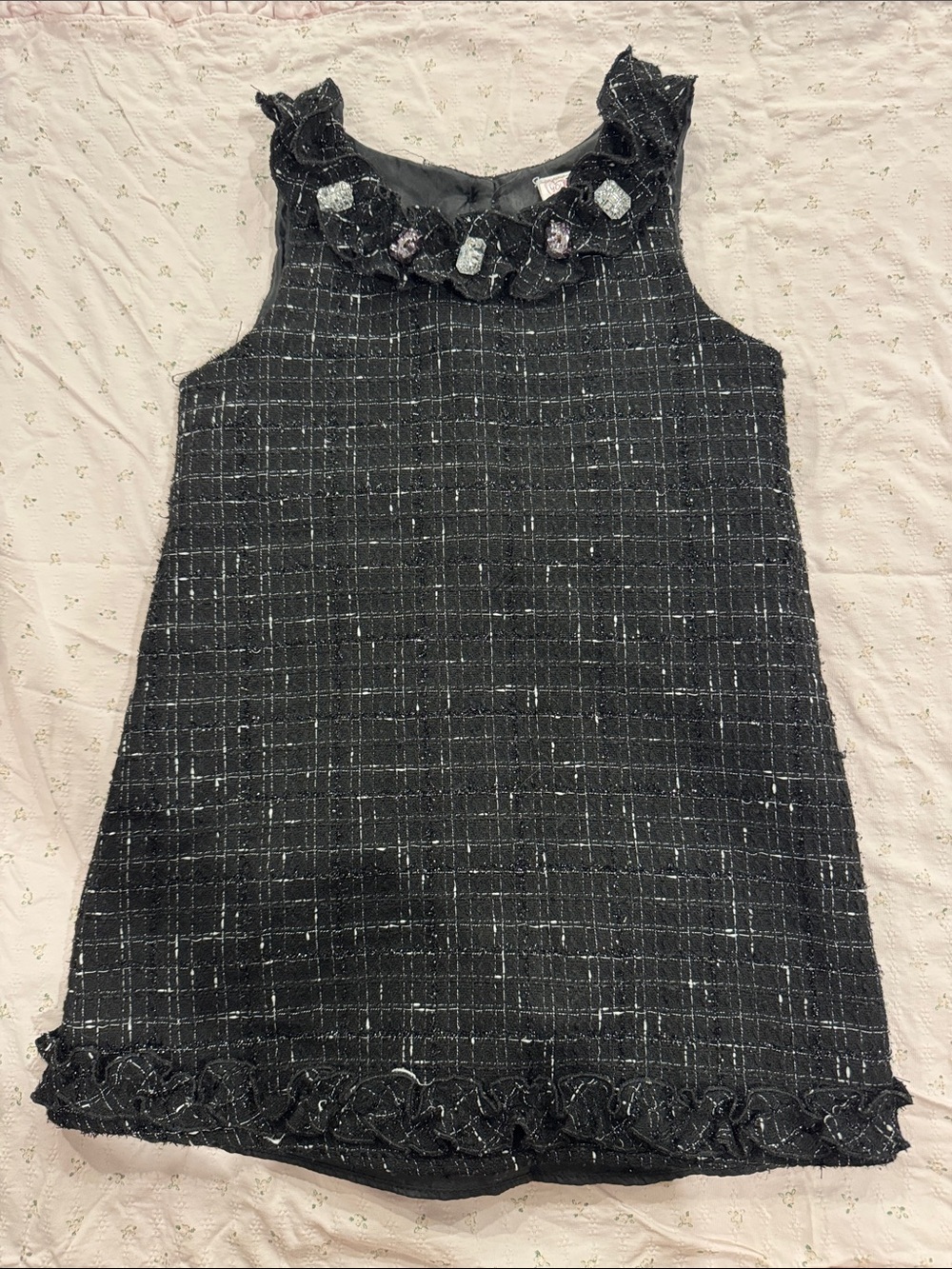 Cute Girls Black Tweed with Ruffle Collar